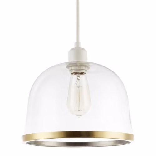 Happy Homewares Modern Clear Glass Dome Pendant Light Shade with Gold Metal Rim, W: 19 cm, H: 26 cm