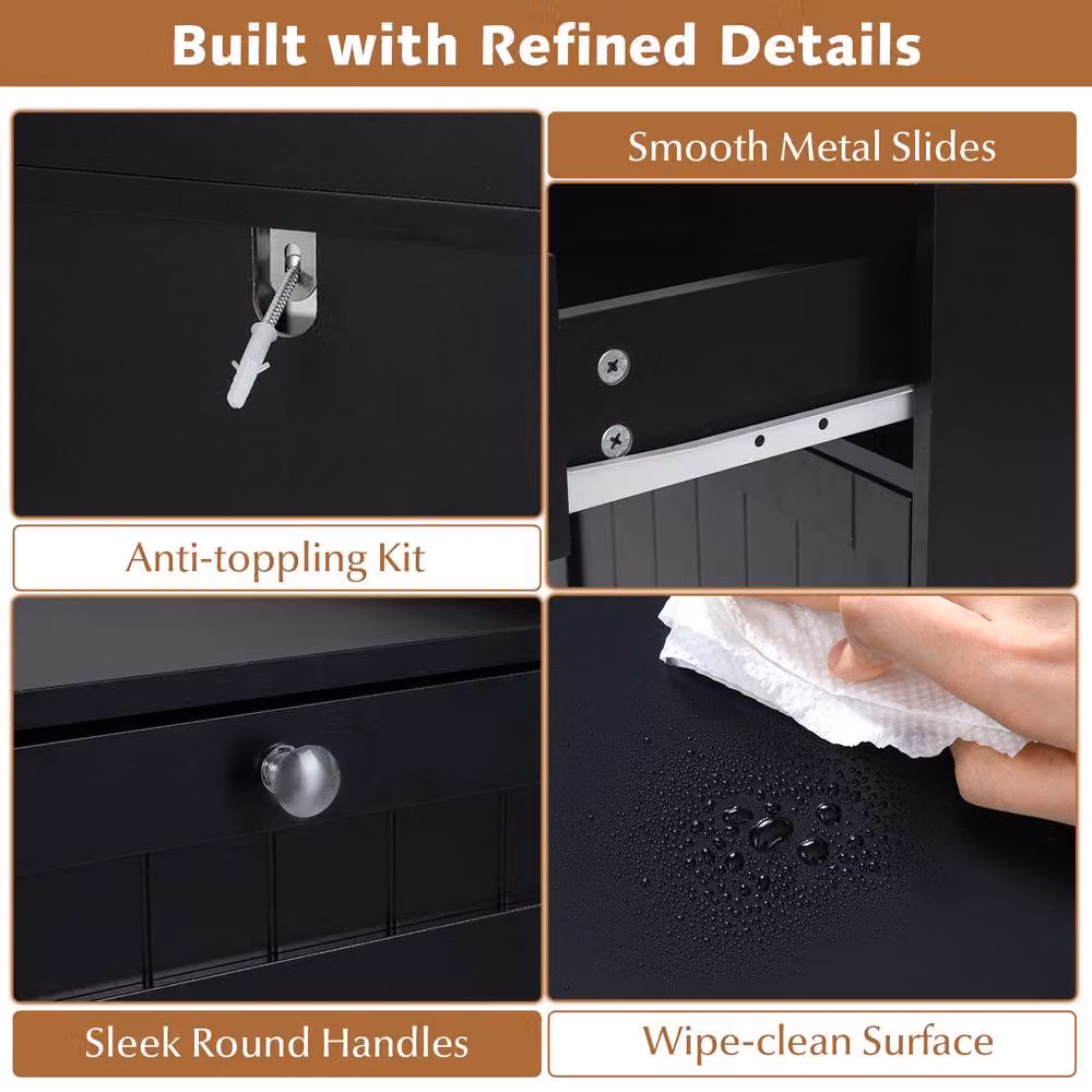 Costway Black Tilt-Out Laundry Hamper Cabinet and Bathroom Storage Unit with 2 Drawers – 9