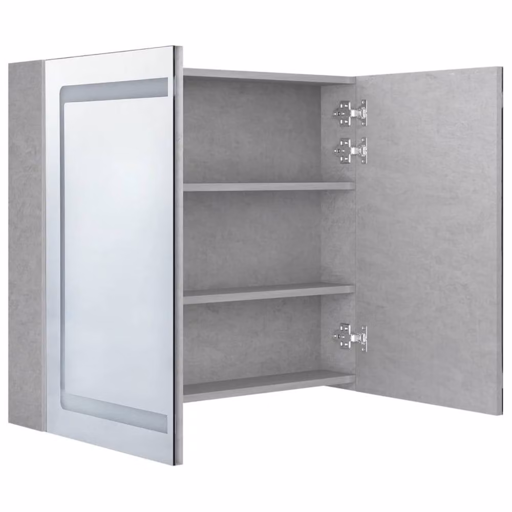 Berkfield Home LED Bathroom Mirror Cabinet in Concrete Grey, W/D/H: 80 x 12 x 68 cm – 3