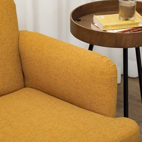 HOMCOM 2 Seater Velvet Upholstered Sofa in Yellow with Rubberwood Legs – 3