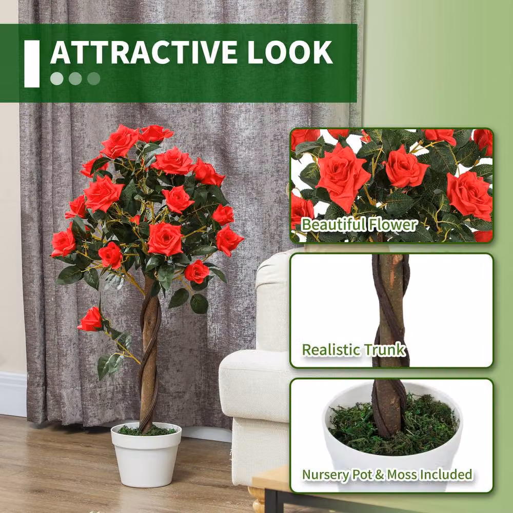 STILVORA Artificial Red Rose Tree in Pot, Height: 90 cm – 5
