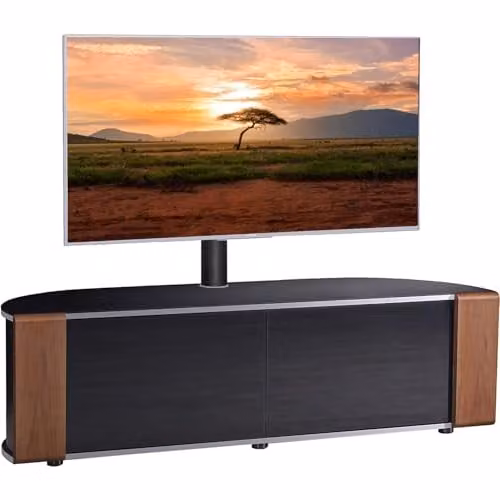 MDA Designs Sirius 1600 Gloss Black TV Cabinet with Oak and Walnut Trims, W: 160 cm, D: 48 cm, H: 45 cm