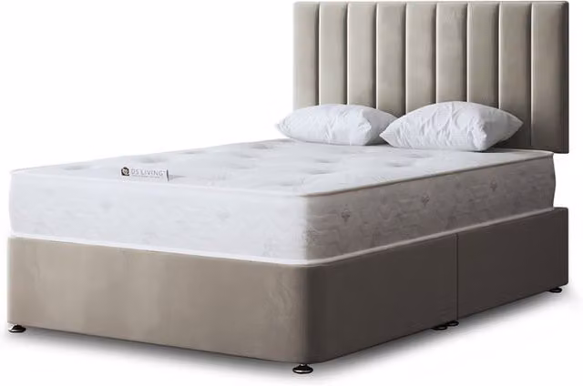 DS Living Amelia Upholstered Velvet Panel Bed with 2 Drawers, Beige, W/D/H: 120 x 200 cm