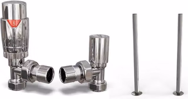 Talus Flair Chrome Angle Thermostatic Radiator Valve Installation Kit with Thermostat Head