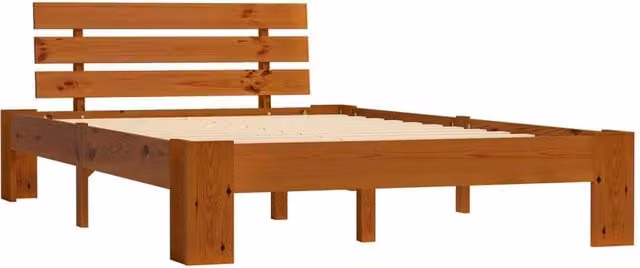 Berkfield Home Small Double Bed Frame in Brown Solid Pine Wood, W/D/H: 120 x 200 cm