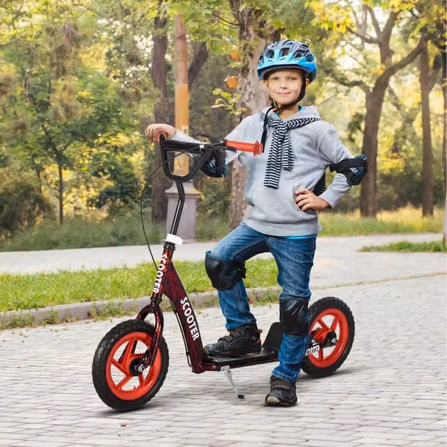 AIYAPLAY Kick Scooter with Adjustable Handlebar and Brake in Red