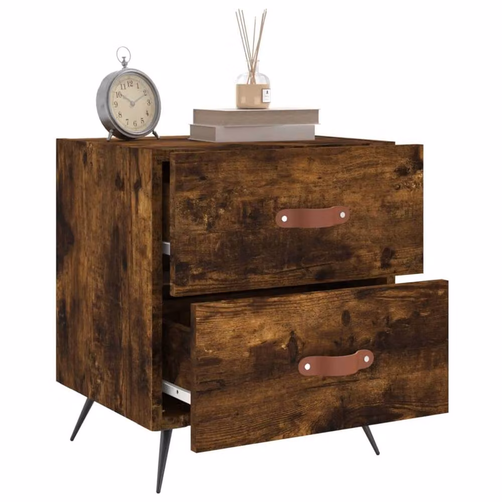 Berkfield Home Set of 2 Modern Bedside Cabinets in Smoked Oak Brown, W/D/H: 40 x 35 x 47.5 cm – 2