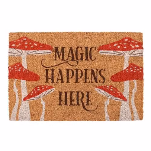 KDMD Natural Magic Happens Here Mushroom Doormat in Brown, W/D/H: 60 x 40 x 1.5 cm – 1