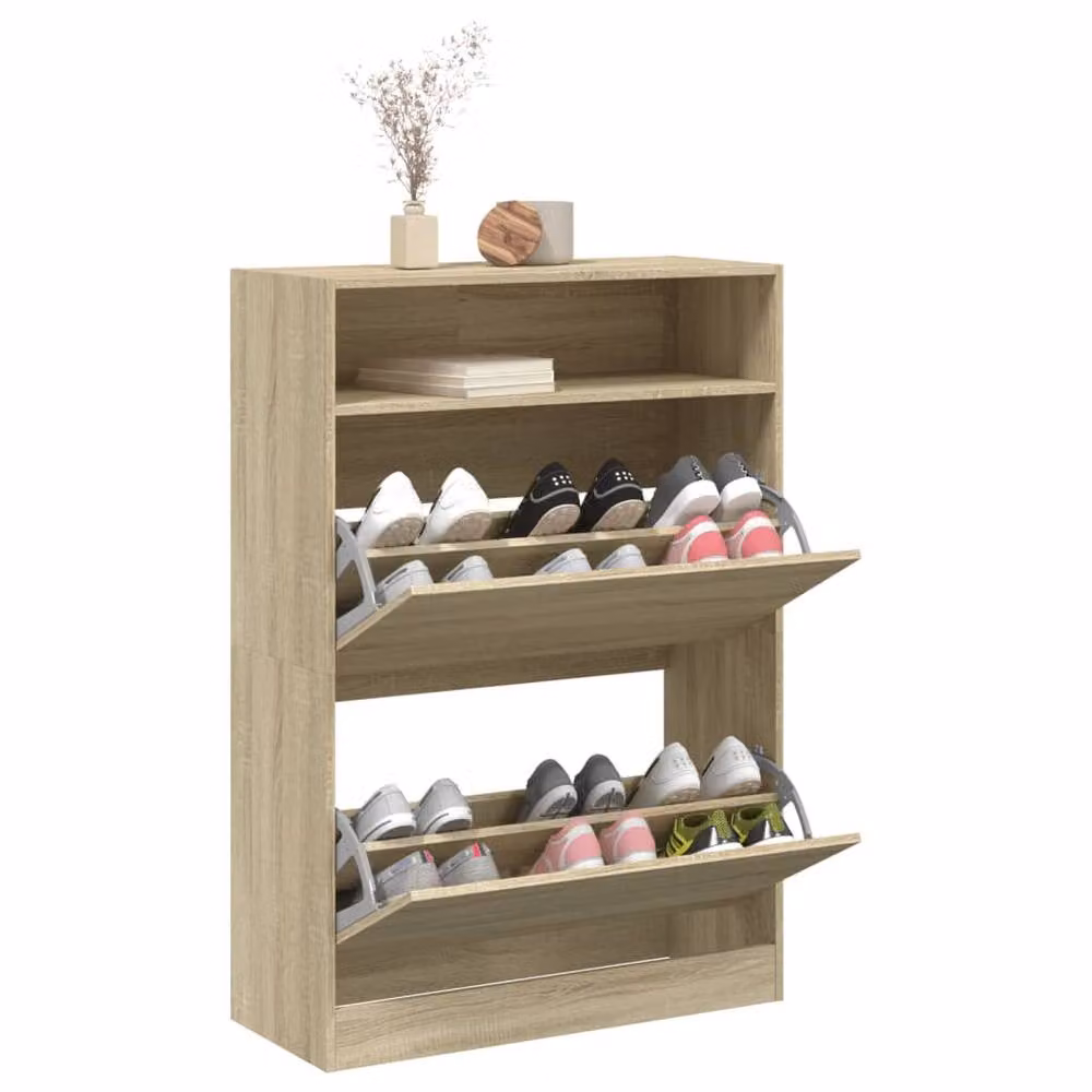Berkfield Home Shoe Cabinet in Sonoma Oak, Light Brown, W/D/H: 80 x 34 x 116 cm – 2