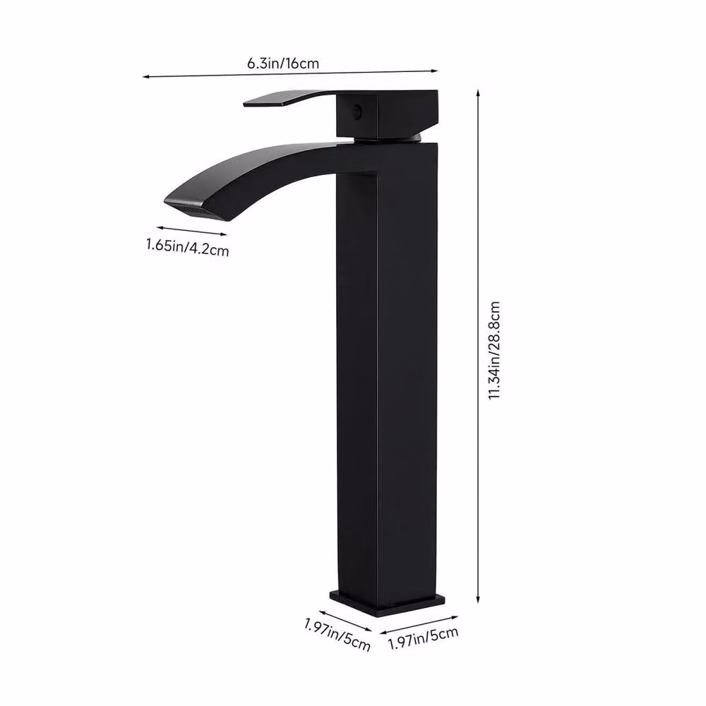 VOGREX Black High Rise Square Waterfall Basin Mixer Tap for Hot and Cold Water – 2