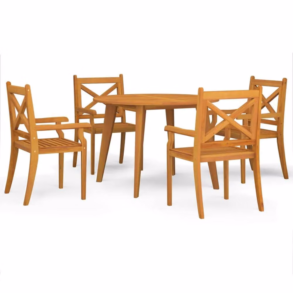Berkfield Home 5 Piece Rustic Solid Wood Acacia Garden Dining Set in Brown – 2