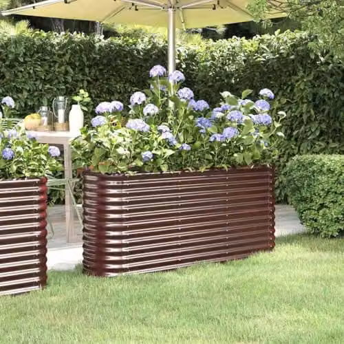 vidaXL Brown Galvanised Steel Raised Bed for Vegetable and Ornamental Gardens W: 152 cm, D: 40 cm, H: 68 cm – 2