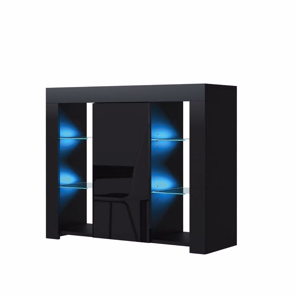 Creative Furniture Harbor Sideboard in Black with Glossy Doors and Integrated LED Lighting, W: 97 cm, H: 83 cm, D: 35 cm – 5