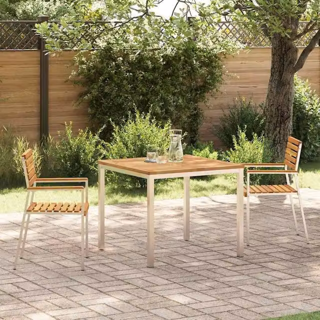 Berkfield Home 3-Piece Garden Dining Set in Brown Solid Acacia Wood and Stainless Steel – 1