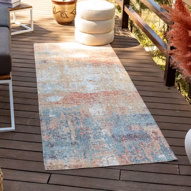 Livabliss Huntington Beach Modern In & Outdoor Rug in Orange and Blue, W/D/H: 120 x 170 cm – 1