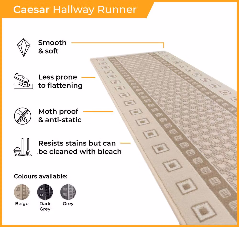runrug Caesar Hallway Carpet Runner Rug in Dark Grey, W: 60 cm, L: 210 cm – 3