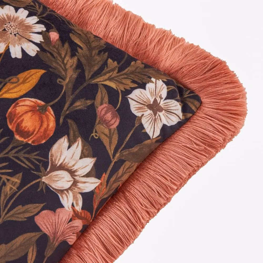 Furn Autumn Garden Fringed Velvet Cushion in Rose Multicolour, W/D/H: 45 x 45 x 45 cm – 3