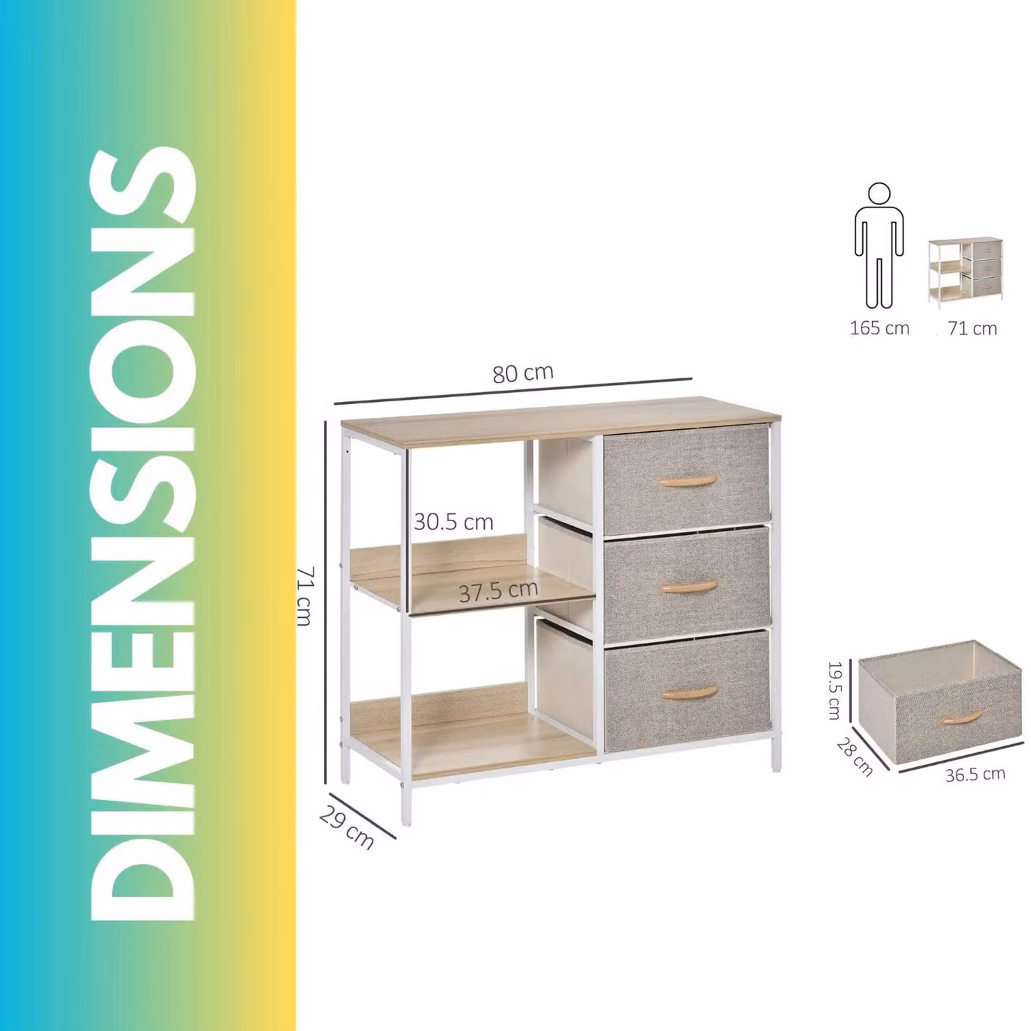 Pirlo Plush Beige Bedroom Chest with 3 Fabric Drawers and Shelves – 2