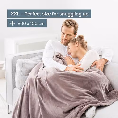 Beurer HD150 XXL Electric Fleece Blanket with 6 Temperature Settings and Automatic Switch-Off, Taupe, W/D/H: 200 x 150 cm – 2
