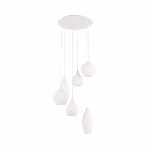 Netlighting Soft 6 Light Spiral Cluster Ceiling Pendant in White with Glass Shades and E14 Bulbs