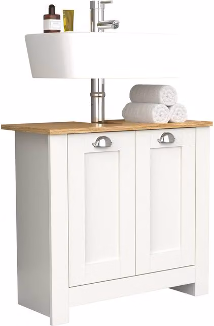VCM Balusa M White Wood Freestanding Bathroom Cabinet with Hinged Doors – 1