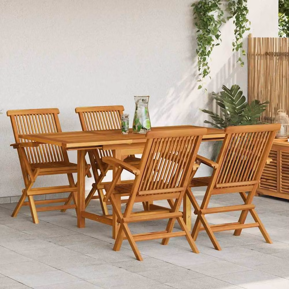 Berkfield Home 5 Piece Garden Dining Set in Solid Teak Wood, Tan/Brown – 2