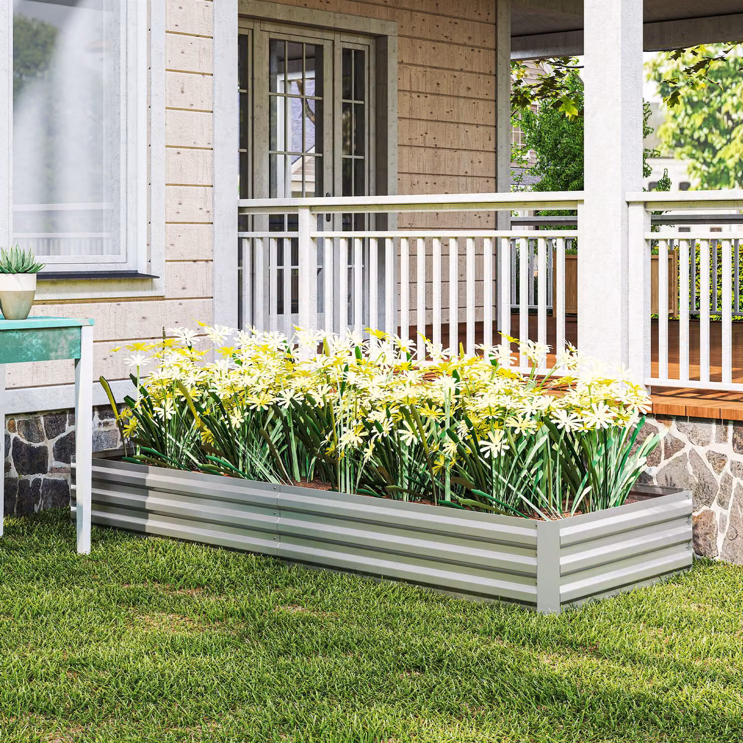 Outsunny Silver Metal Raised Garden Bed Planter Box for Flowers, Herbs and Vegetables – 5