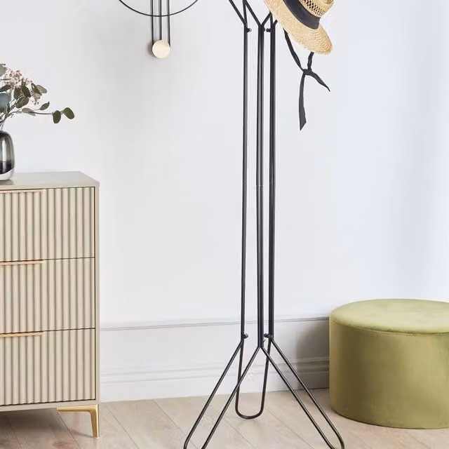 Wyld and Coco Black Matt Metal Minimalist Tripod Coat Rack, W: 48 cm, D: 48 cm, H: 162 cm – 1