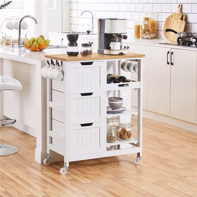 Yaheetech Modern Kitchen Island Serving Cart with Storage in White