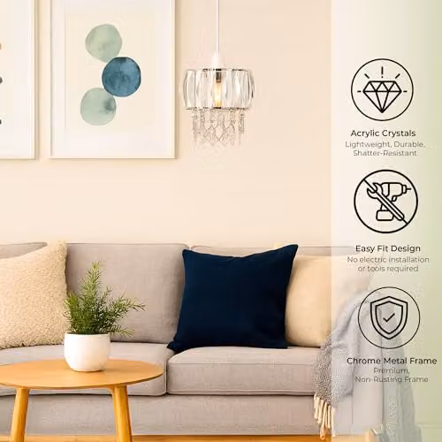 Innoteck Sparkly Prismatic Drum Chandelier Shade in Chrome and Transparent Acrylic with Faceted Droplets – 4