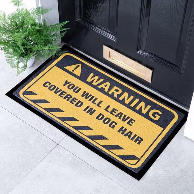 Artsy Mats Dog Hair Warning Indoor and Outdoor Doormat, Yellow, W: 70 cm, D: 40 cm