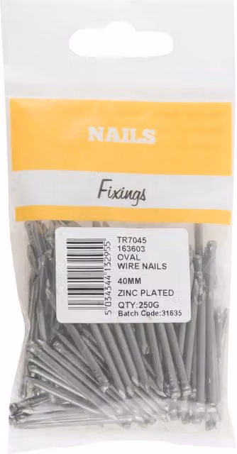 Hiatt 40mm Galvanised Lost Head Oval Wire Nails in Silver