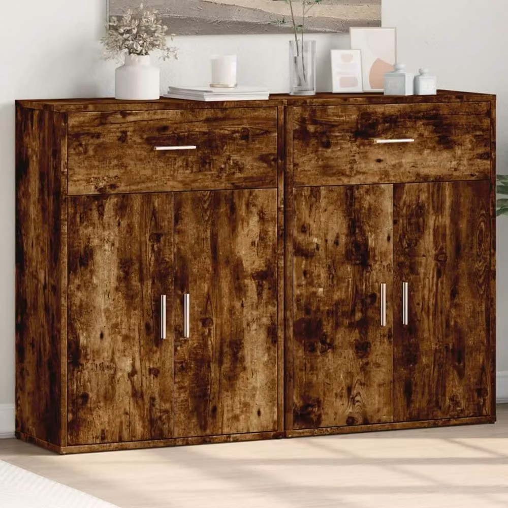 Berkfield Home Set of 2 Modern Smoked Oak Sideboards in Brown, W/D/H: 60 x 30 x 84 cm – 2