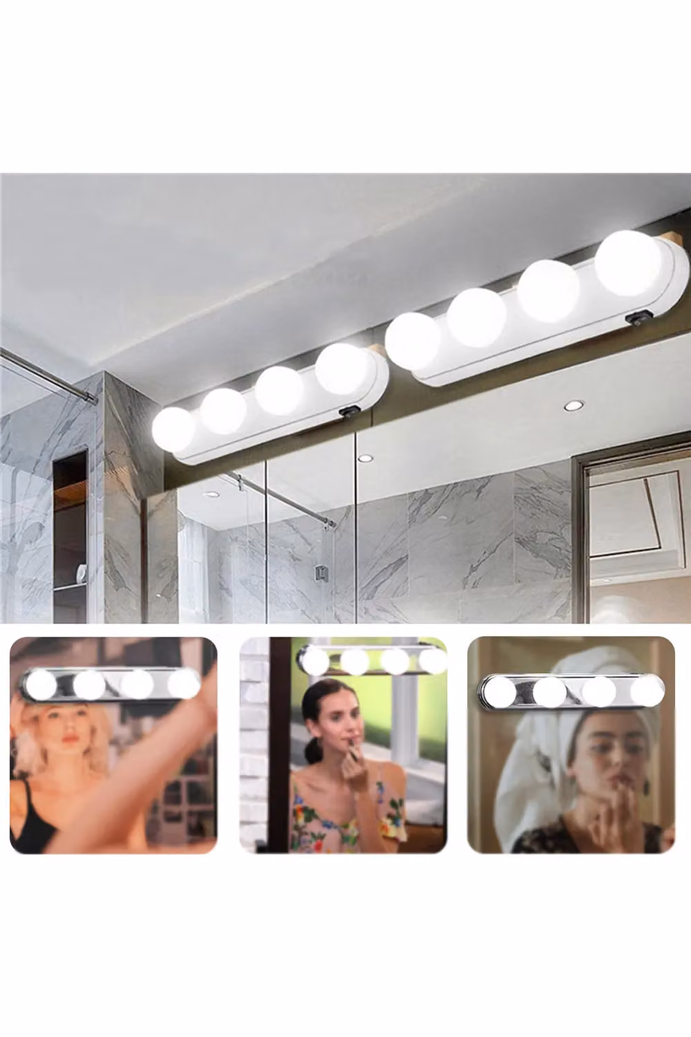 H&O Direct Battery Operated 4-Bulb LED Vanity Mirror Lights in Chrome – 2