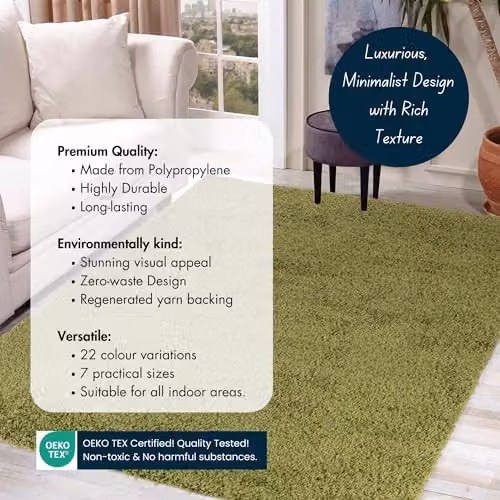 Serdim Rugs Plain Green Modern Machine Woven Living Room Area Rug, W: 160 cm, L: 230 cm – 4