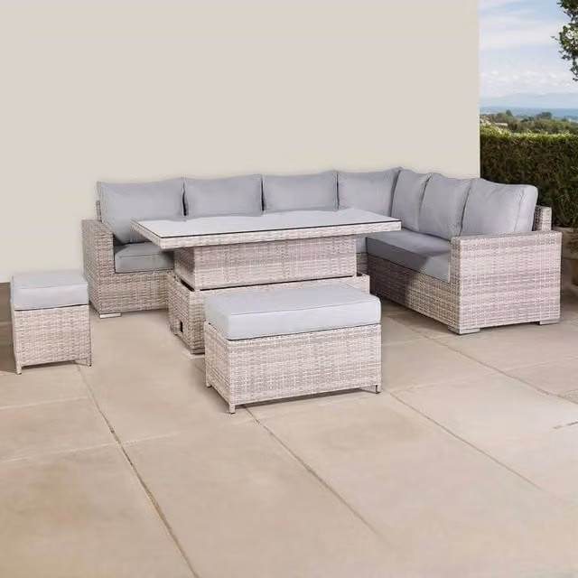 Furnishings For Less UK Outdoor Corner Sofa Set with Adjustable Rising Dining Table in Grey – 1
