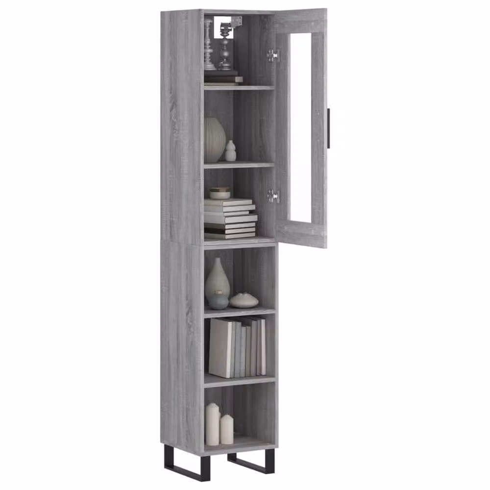Berkfield Home Grey Sonoma Highboard with Glass Doors and Internal Shelves, W/D/H: 34.5 x 34.5 x 180 cm – 3