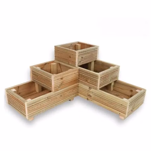 Planter Potters 3-Tier Corner Wooden Raised Garden Planter in Brown