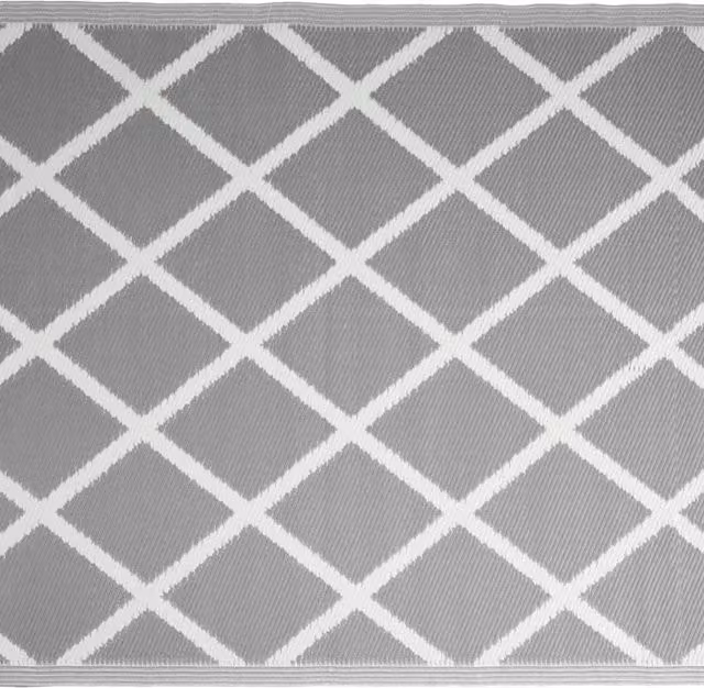 idooka Diamond Squares Outdoor Camping Rug Mat in Grey and White, W/D: 180 x 90 cm