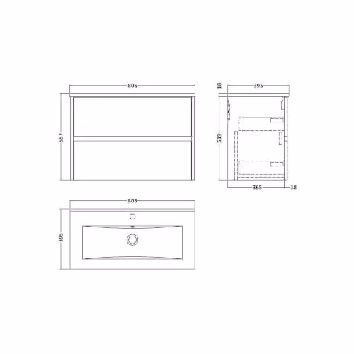 Balterley Chartley Modern Wall Mounted 2 Drawer Bathroom Vanity Unit with Basin in Matt Grey W/D/H: 80.0 x 37.74 x 39.0 cm – 5