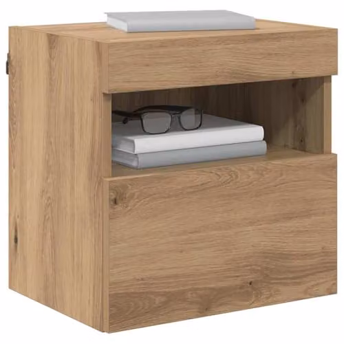 vidaXL Modern Wall Mounted TV Cabinet in Oak with Integrated Lighting and Internal Shelves, W/D/H: 40 x 30 x 40 cm
