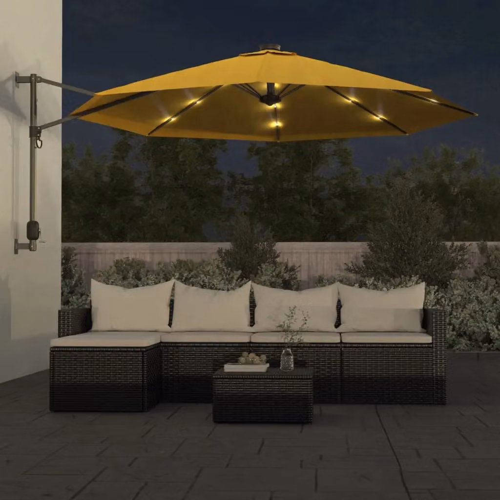Berkfield Home Wall-mounted Parasol with LEDs in Yellow, 290 cm – 3
