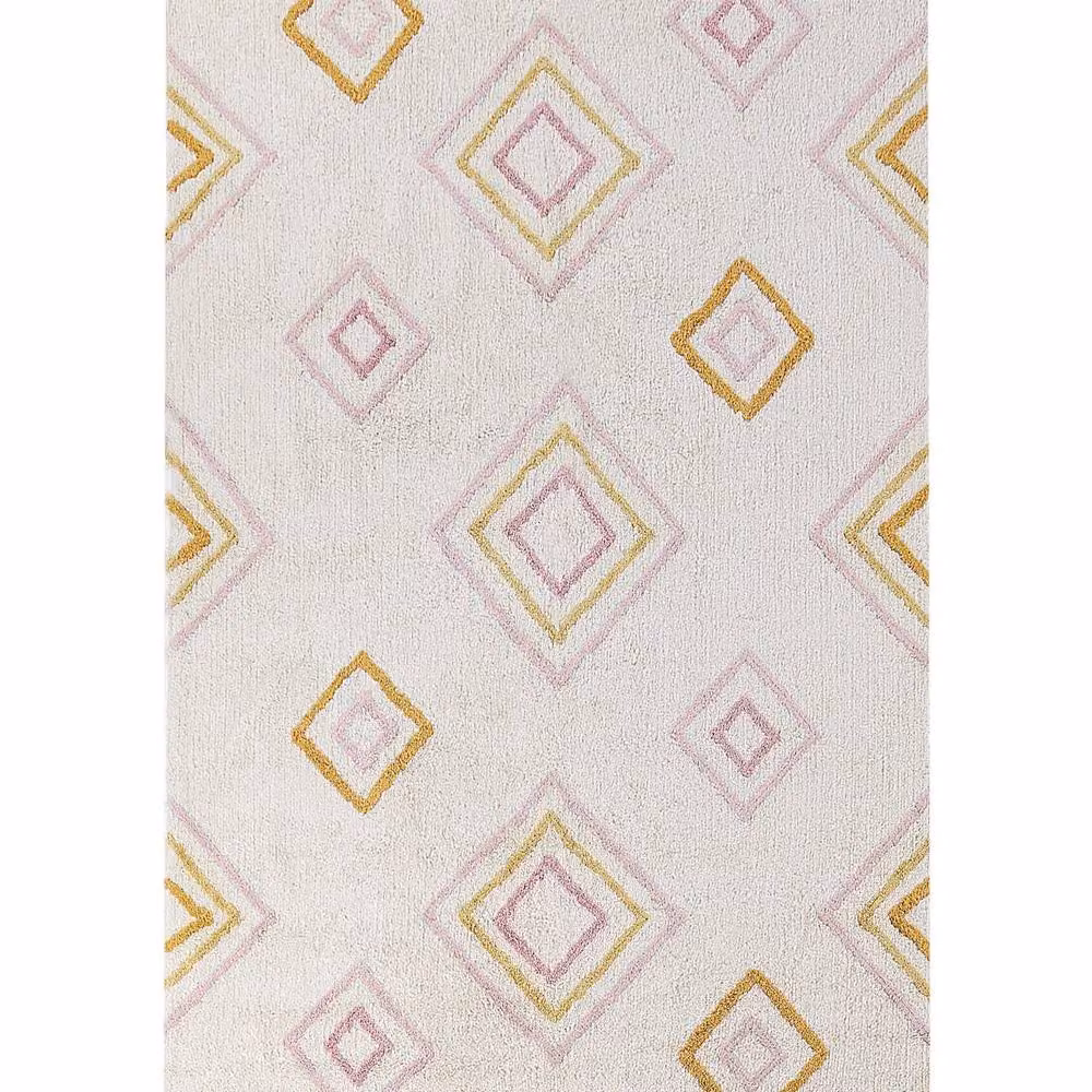 Wyld and Coco Hand Tufted Cotton Geometric Pattern Rug in White and Multicolour, W: 140 cm, L: 200 cm – 2
