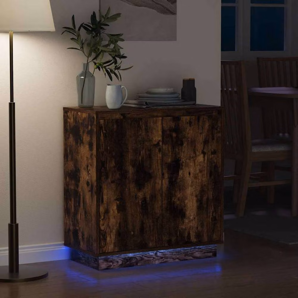 Berkfield Home Smoked Oak Sideboard with Integrated LED Lighting, Brown, W: 71 cm, D: 34.5 cm, H: 75 cm – 4