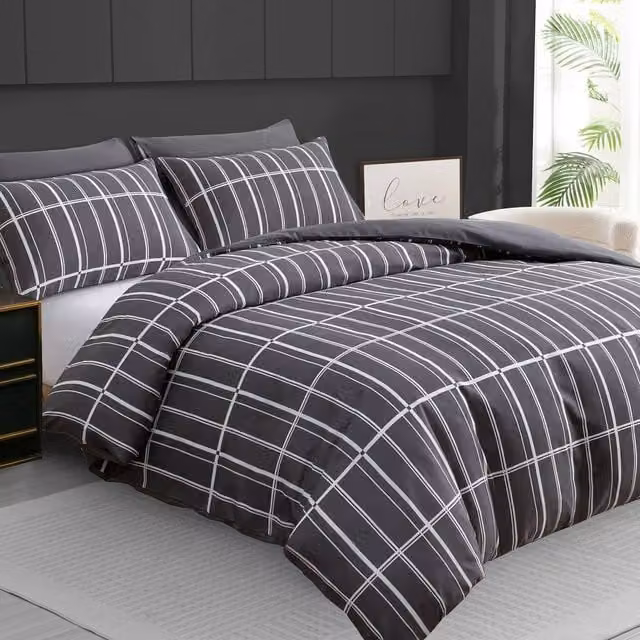Lazzaro Home Alston Reversible Microfibre Duvet Cover and Pillowcase Set, Charcoal Grey, King Size