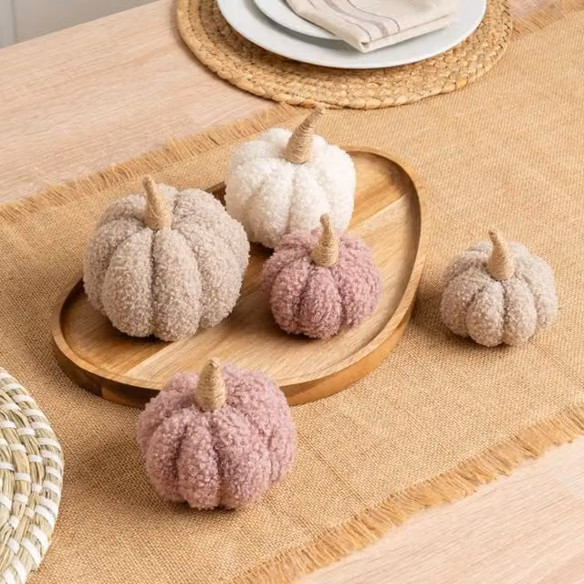 Scottish Everlastings Ltd Set of 5 Decorative Boucle Pumpkins in Pink and Beige – 1
