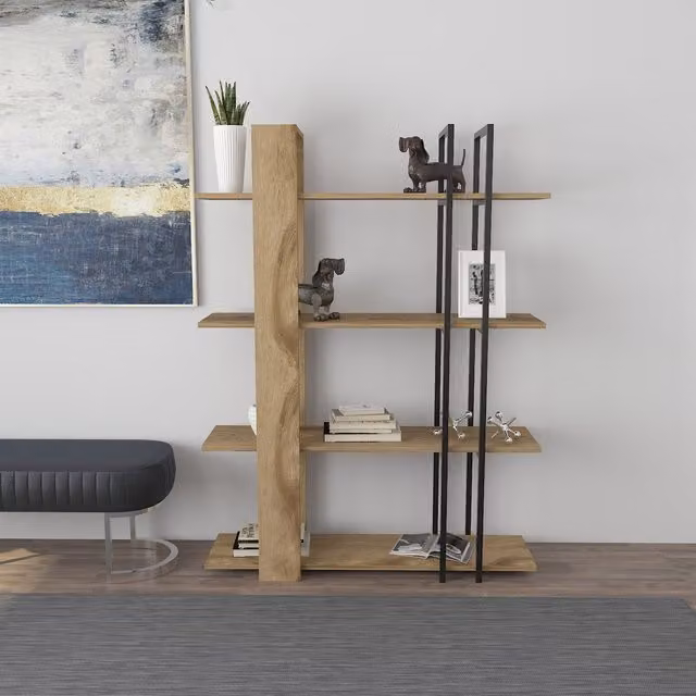 Decorotika Onno Modern Freestanding Bookcase in Black and Walnut