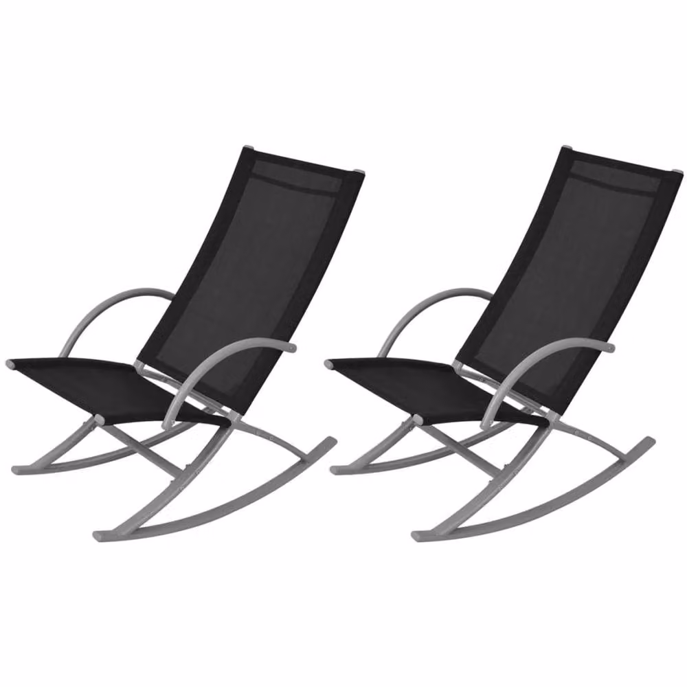 Berkfield Home Set of 2 Black Steel and Textilene Modern Garden Rocking Chairs – 2