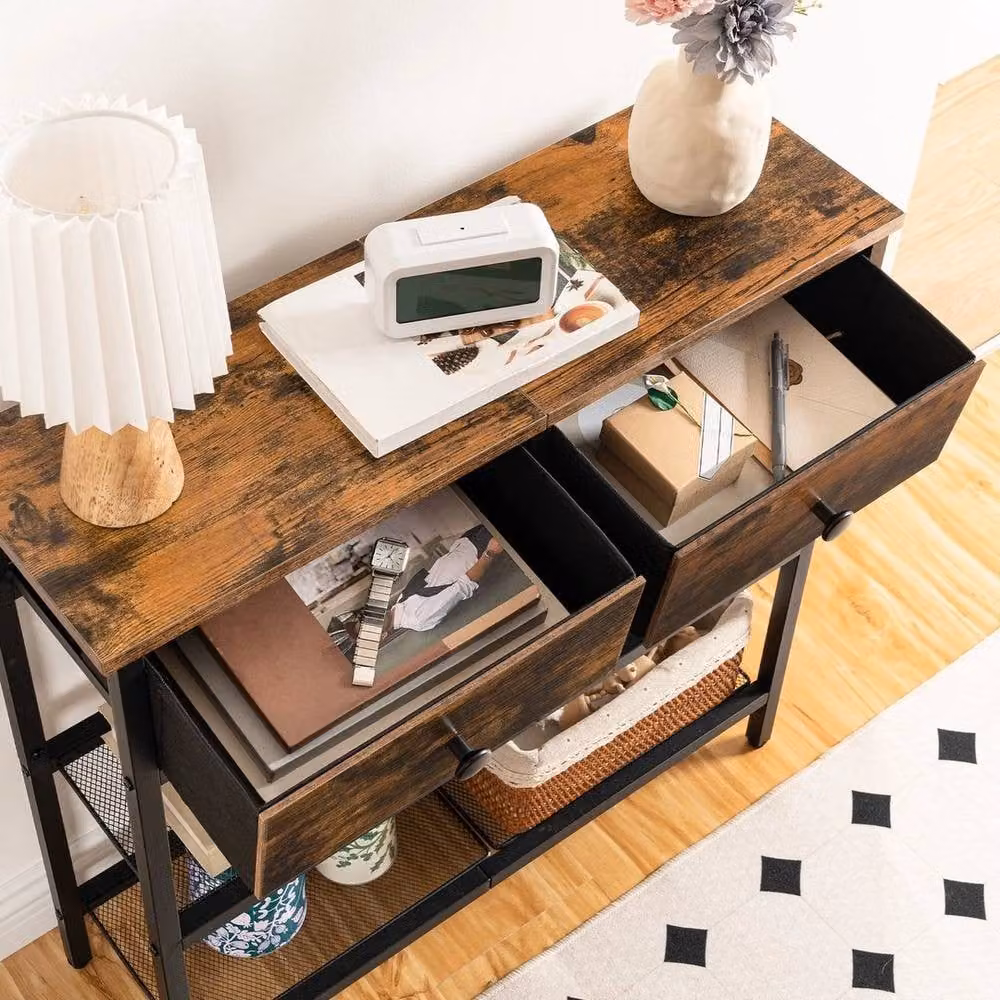 FORGEVIO Brown Industrial Console Table for Hallways and Sofas – 3