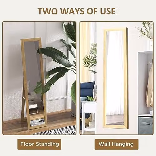 HOMCOM Full Length Rectangular Mirror in Brown, Freestanding or Hanging, W/H: 37 x 157 cm – 4